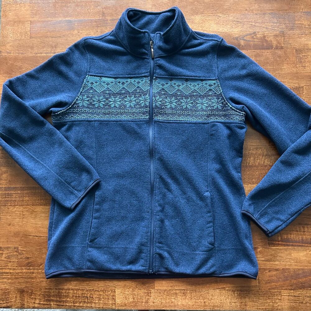 Laura Scott Full Zip Fleece Jacket snowflake Nordic Pattern Size XL (Runs Small) - Picture 2 of 9